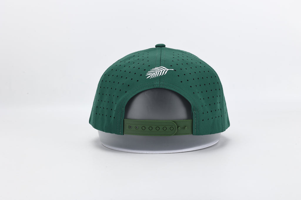 Green cap with a logo on a white background