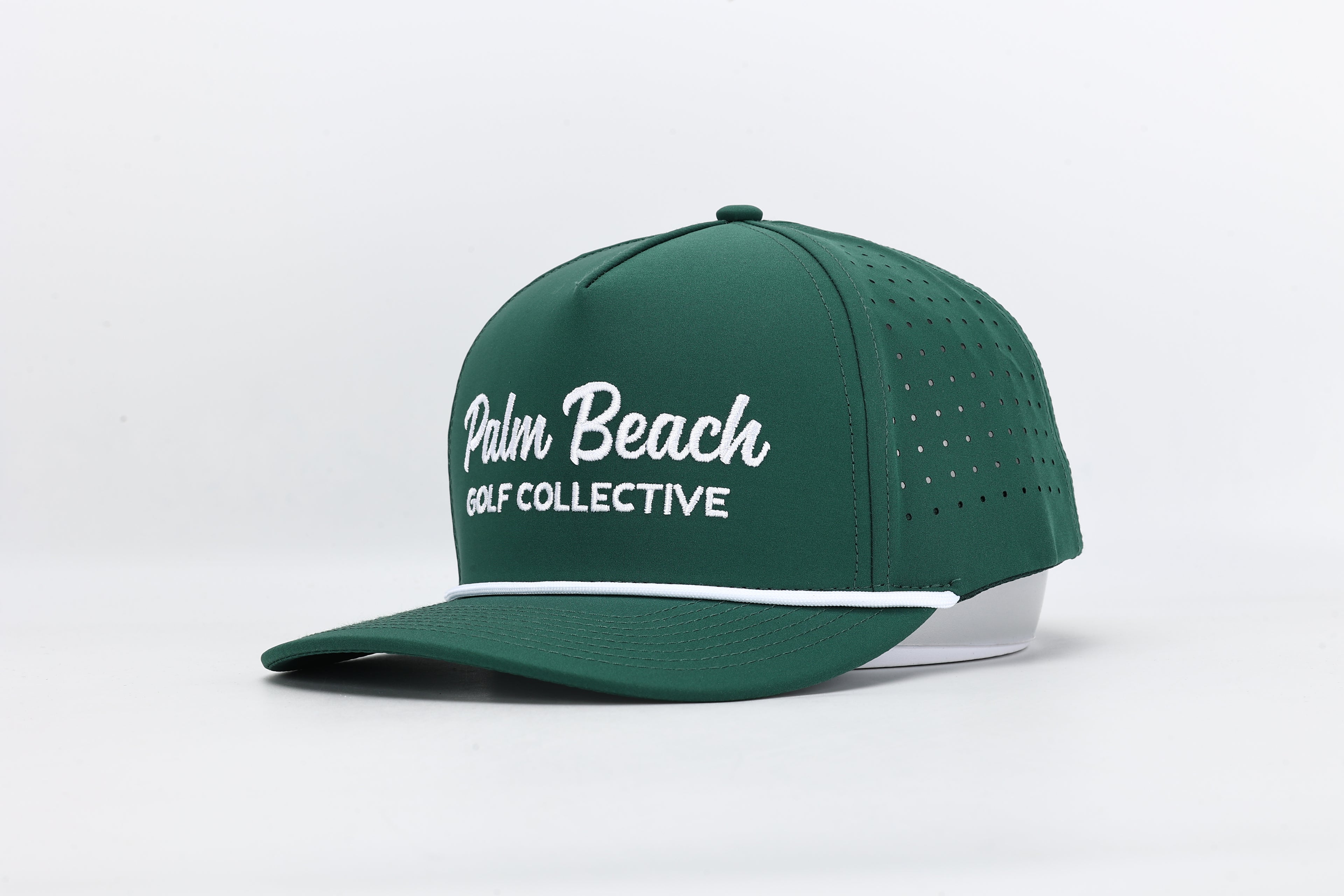 Green cap with 'Palm Beach Golf Collective' text on a white background