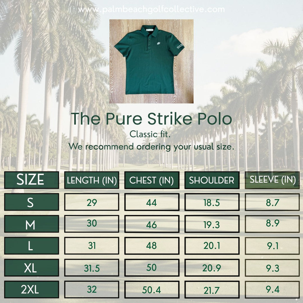 PBGC Pure Strike Polo in dark green with a classic fit, featuring a collar and short sleeves.